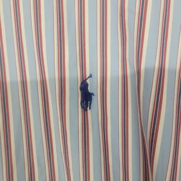 Polo Ralph Lauren Large Shirt Mens Large Button Blue Wide Stripe Blake Vintage - Picture 3 of 9